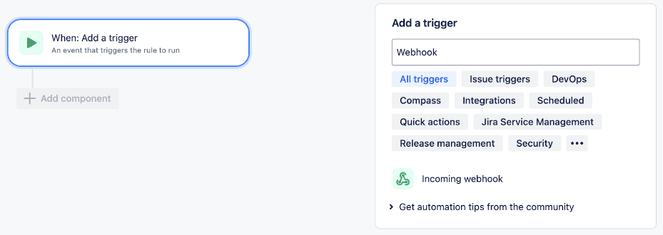 Add an Incoming webhook trigger on Jira