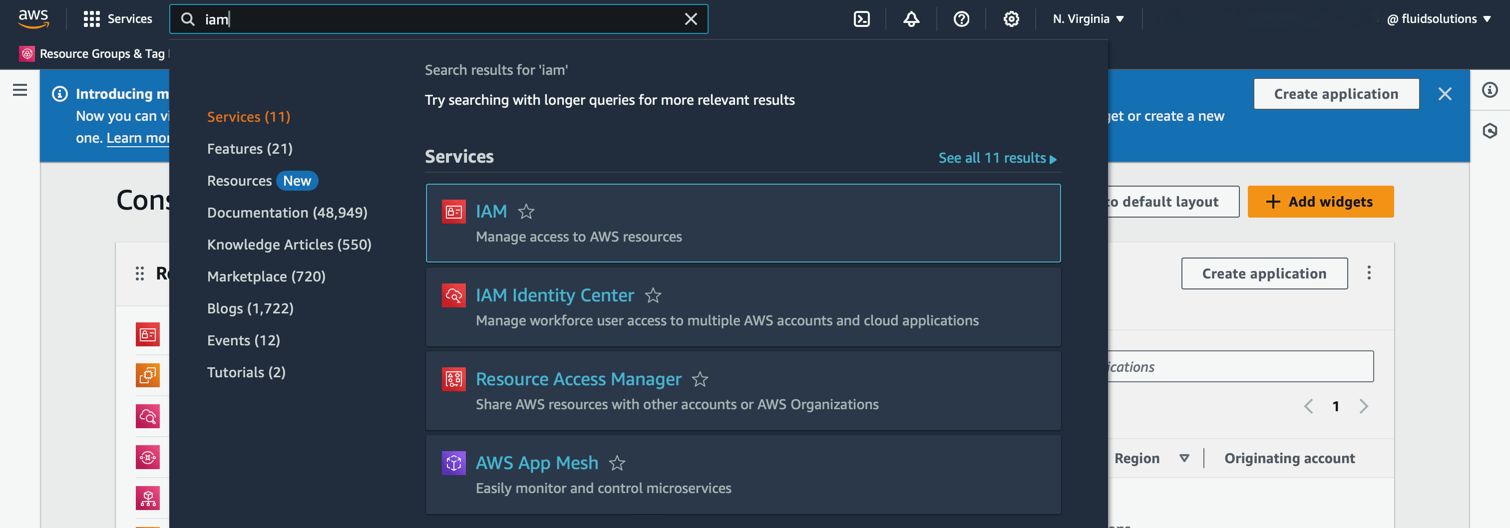 Find IAM service in AWS Management Console