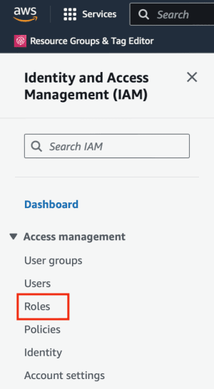 Find Roles in the IAM dashboard