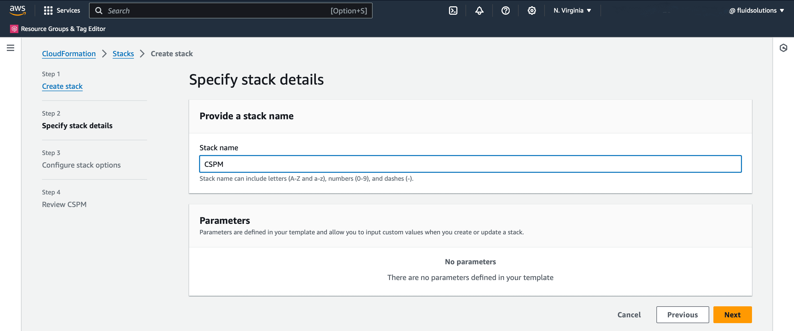 Name CloudFormation stack for Fluid Attacks CSPM