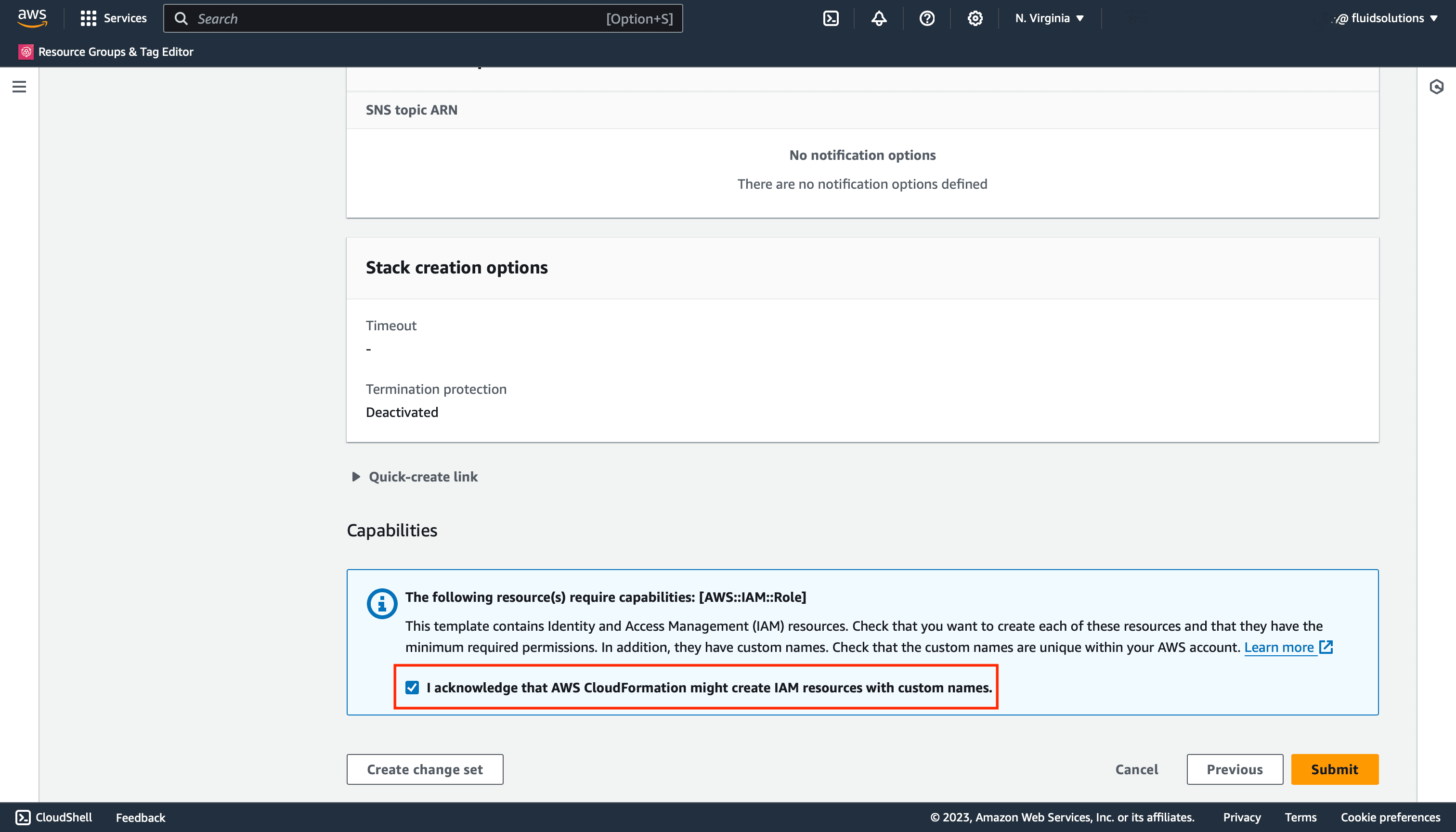 Set CloudFormation stack capabilities for Fluid Attacks CSPM