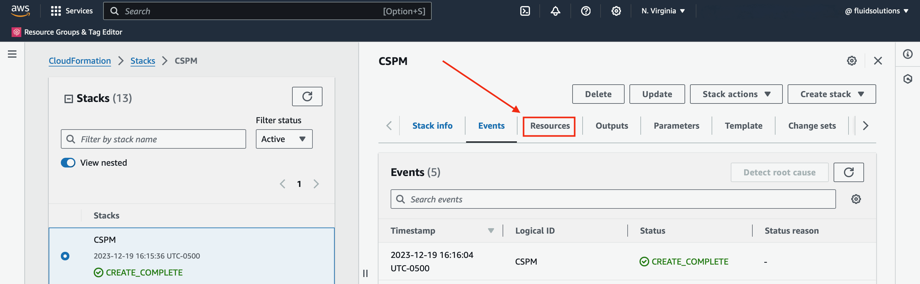 See CloudFormation stack resources for Fluid Attacks CSPM