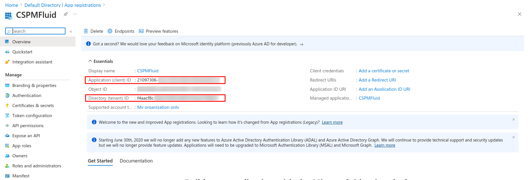 Get Client ID and Tenant ID for Fluid Attacks CSPM