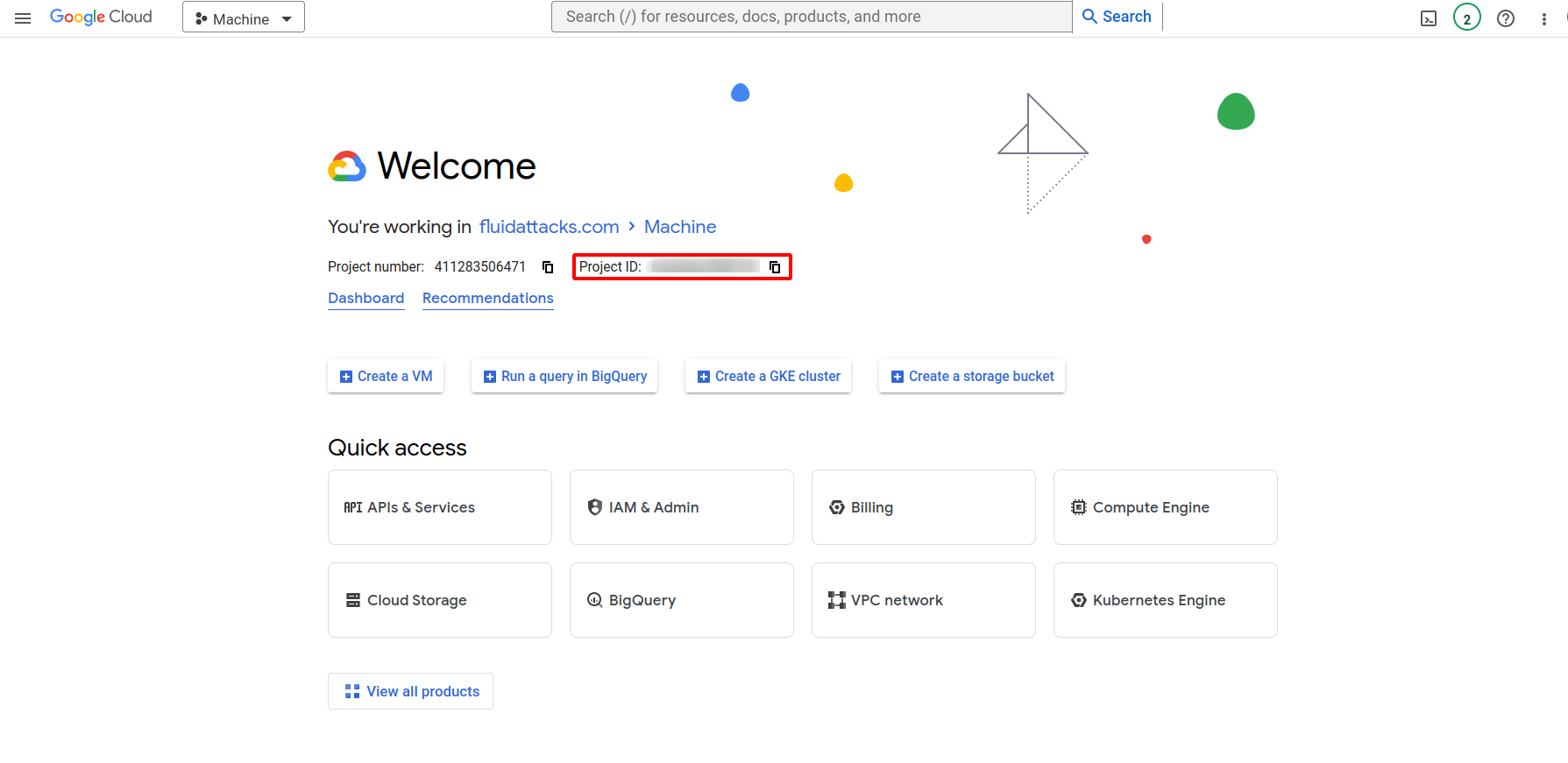 Find Project ID in the dashboard for theFluid Attacks GCP integration