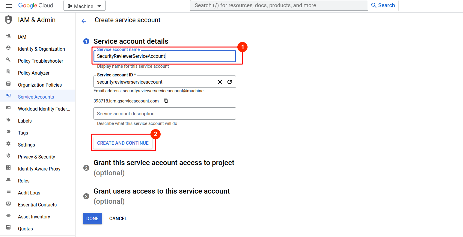 Create GCP service account to integrate with Fluid Attacks