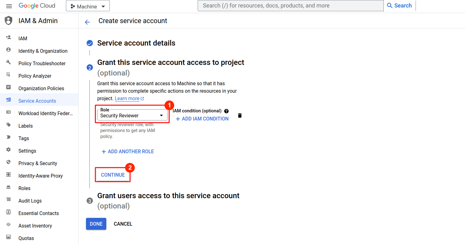 Grant role to account for the Fluid Attacks GCP integration