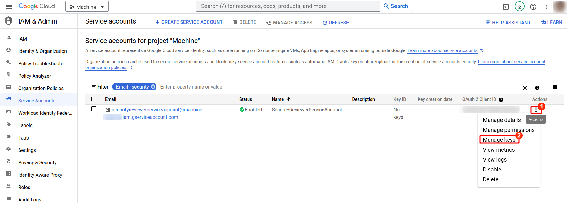 Find private keys option for the Fluid Attacks GCP integration