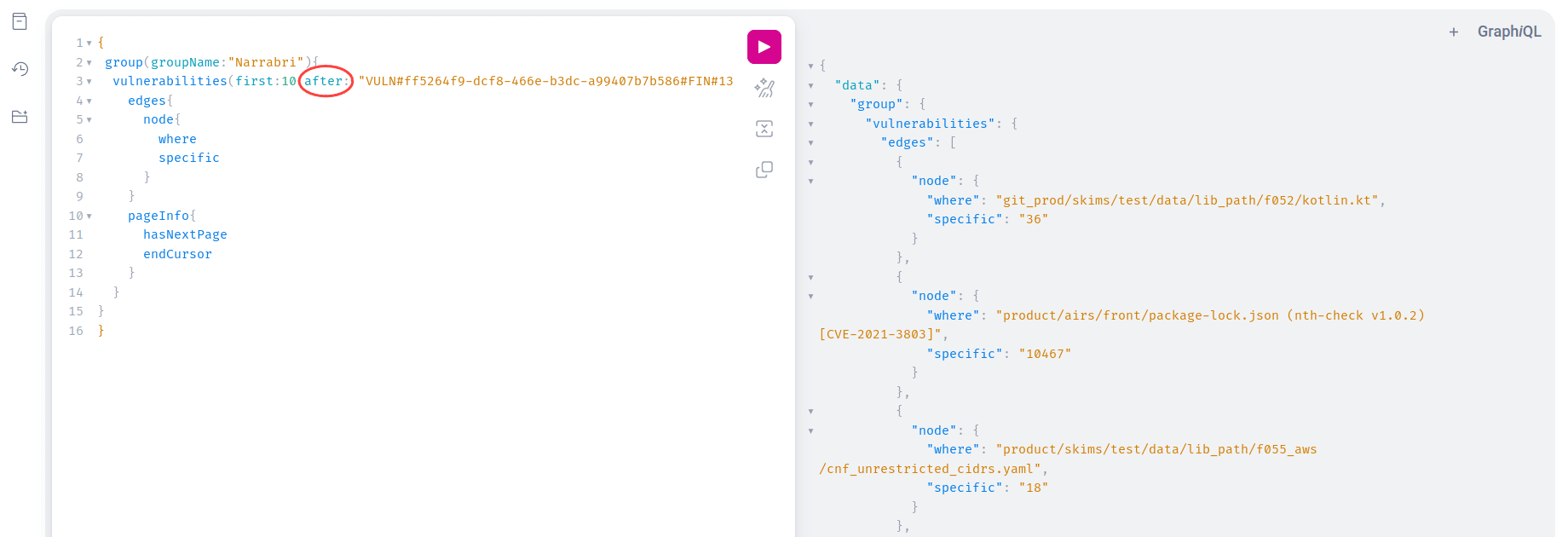 Use the after argument on the Fluid Attacks API
