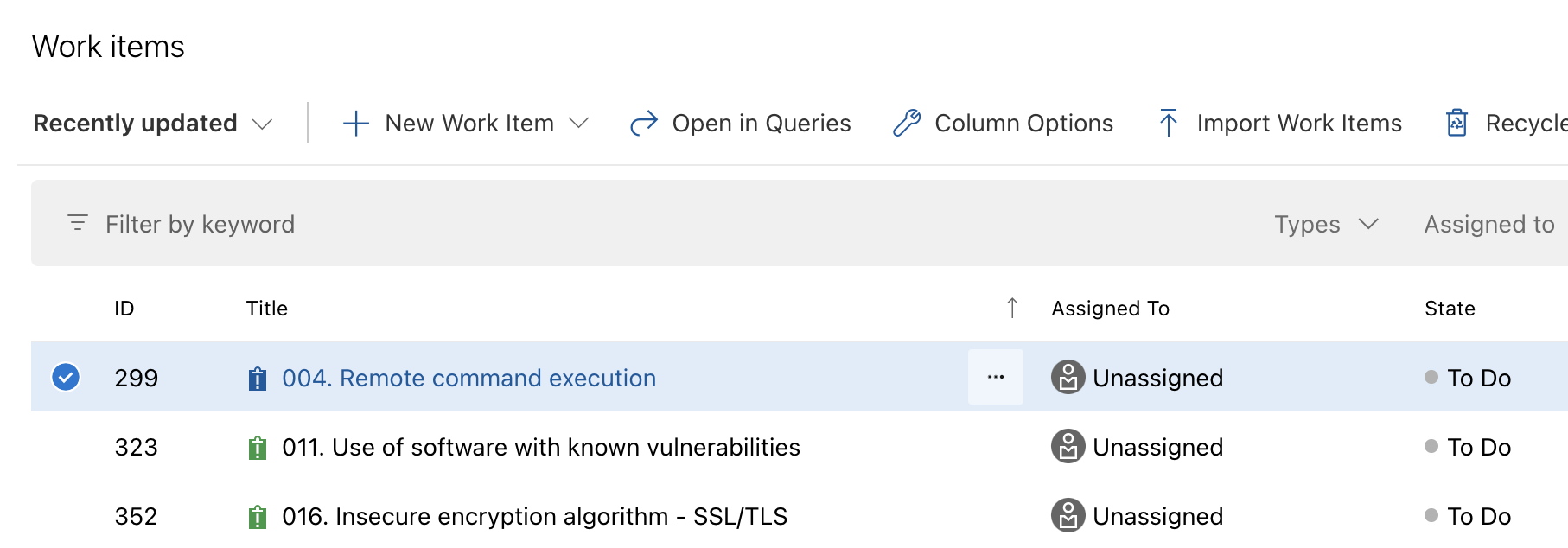 See work items from vulnerabilities via the Fluid Attacks Azure integration