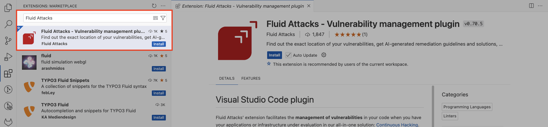 Download the Fluid Attacks VS Code extension