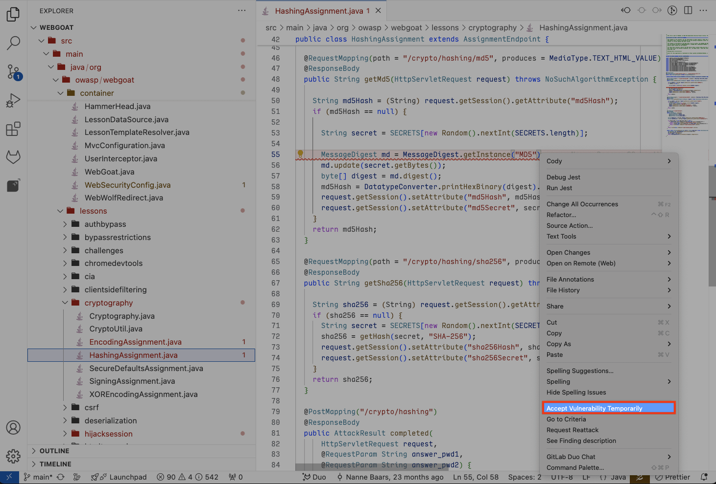 Assign temporary treatment on the Fluid Attacks VS Code extension