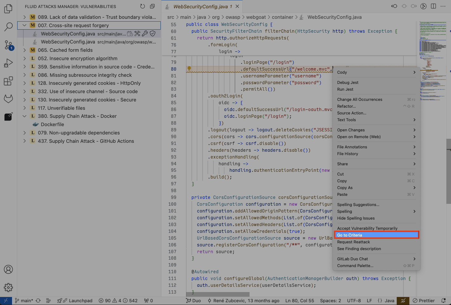 Open vulnerability documentation from the Fluid Attacks VS Code extension