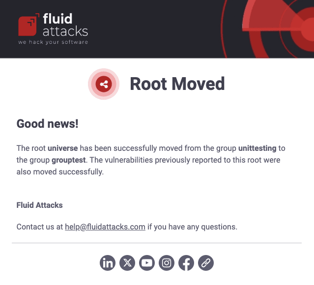 Enable Root moved notification on the Fluid Attacks platform