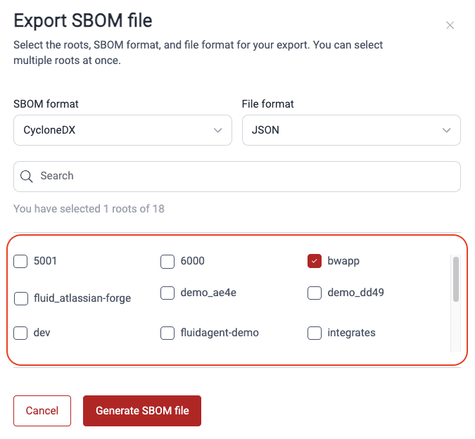 Generate project SBOM on the Fluid Attacks platform