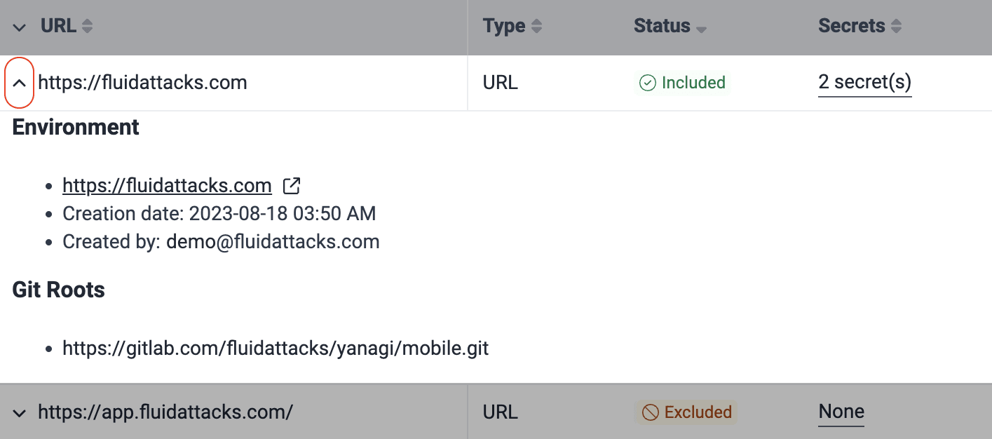 Know environment details on the Fluid Attacks platform