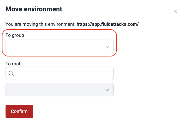 Move environment to a group on the Fluid Attacks platform