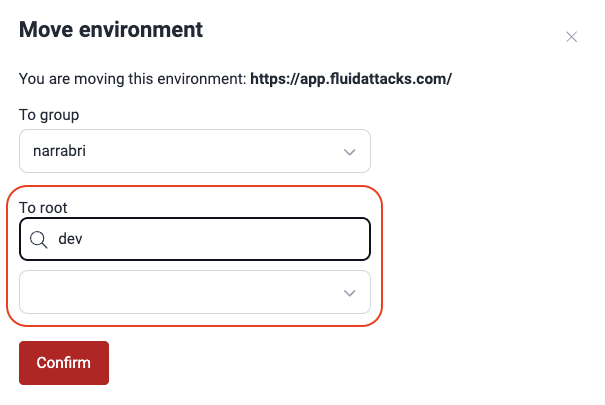 Change environment root on the Fluid Attacks platform