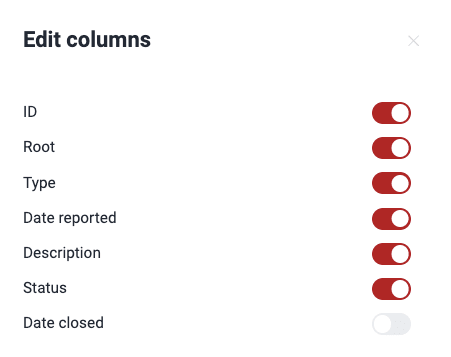 Show and hide events columns on the Fluid Attacks platform