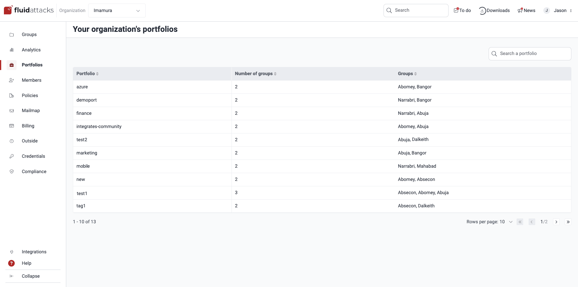 Access the Portfolios section on the Fluid Attacks platform