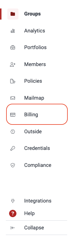Find Billing section on the Fluid Attacks platform