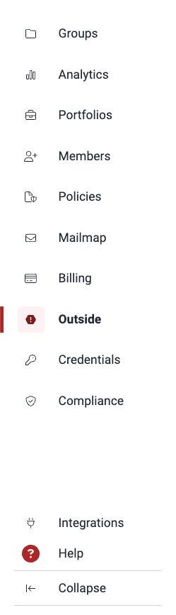 Find the Outside section on Fluid Attacks platform