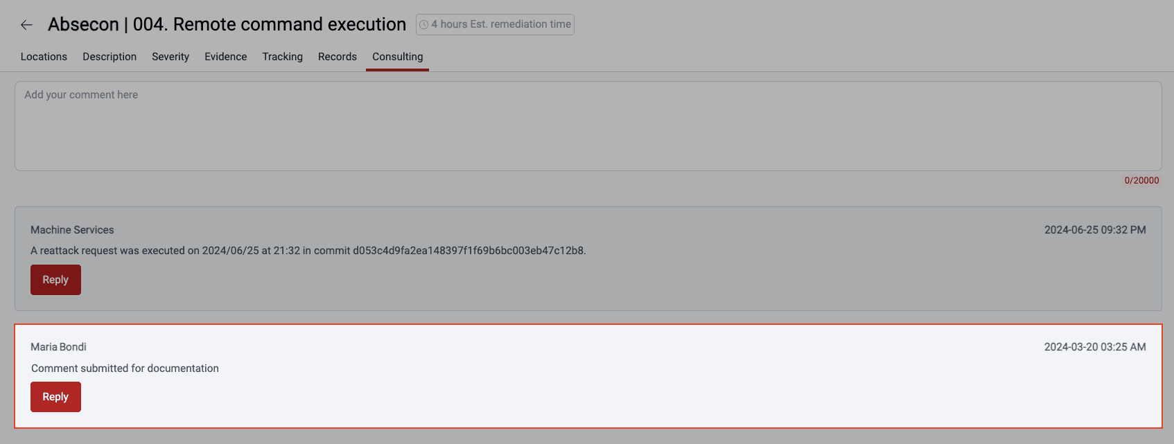 Reply to a comment on the Fluid Attacks platform