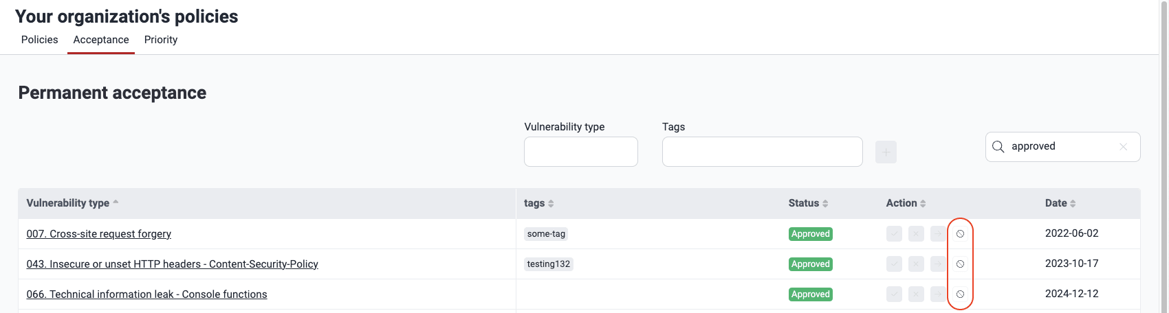 Deactivate acceptance policy on the Fluid Attacks platform