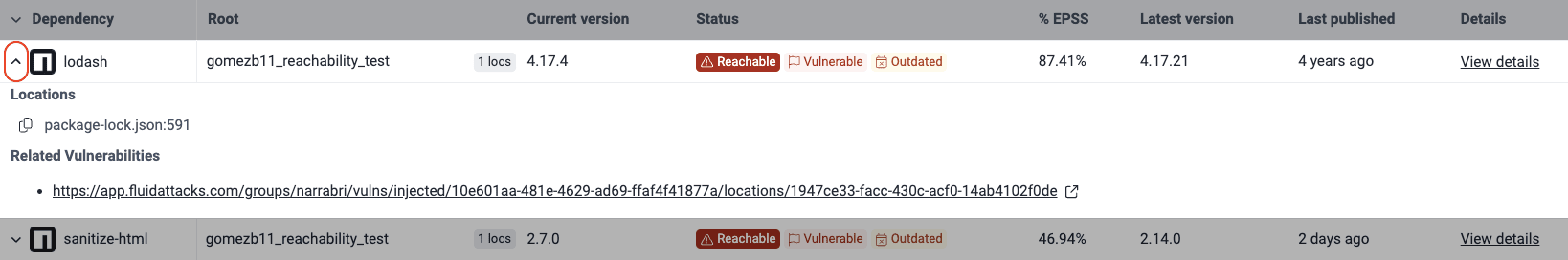 Know where reachable vulnerability is on the Fluid Attacks platform