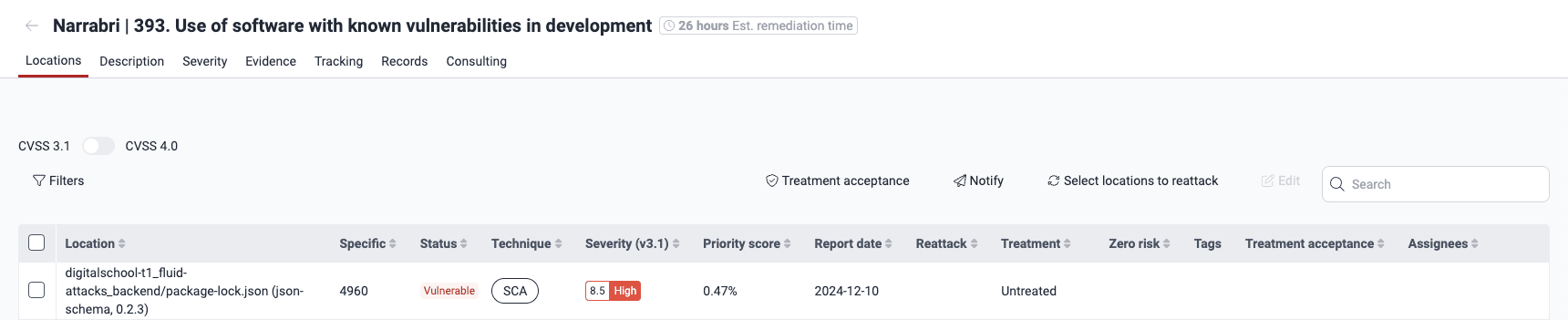 See vulnerability found by the Fluid Attacks SCA