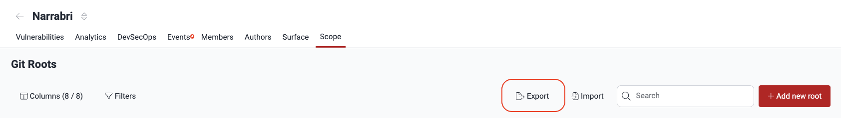 Export CSV with Git repositories on the Fluid Attacks platform