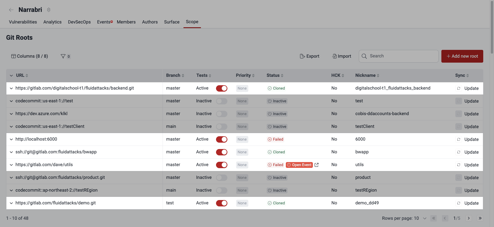 Select Git Root to add cloud environment on the Fluid Attacks platform