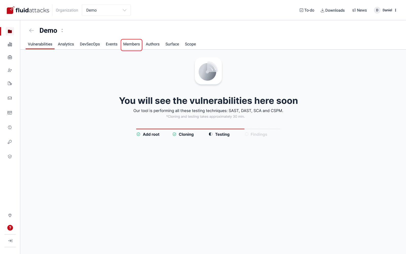 Open Members tab on the Fluid Attacks platform