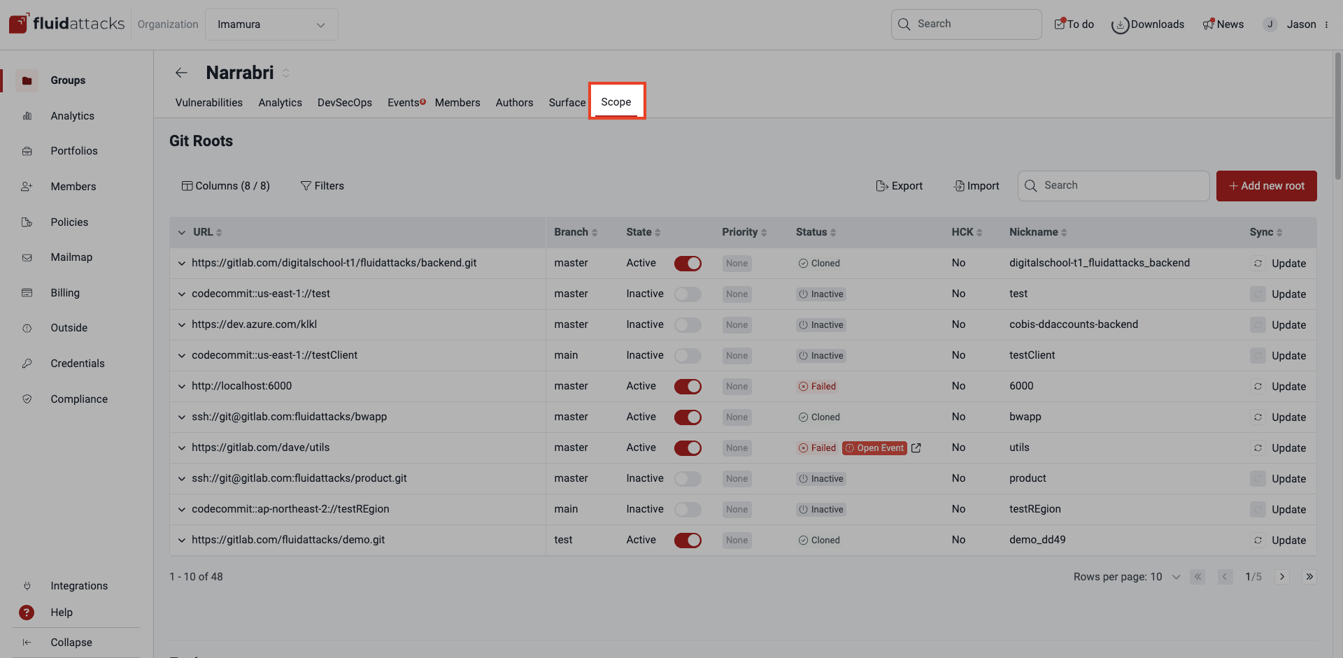 Access Scope section on the Fluid Attacks platform