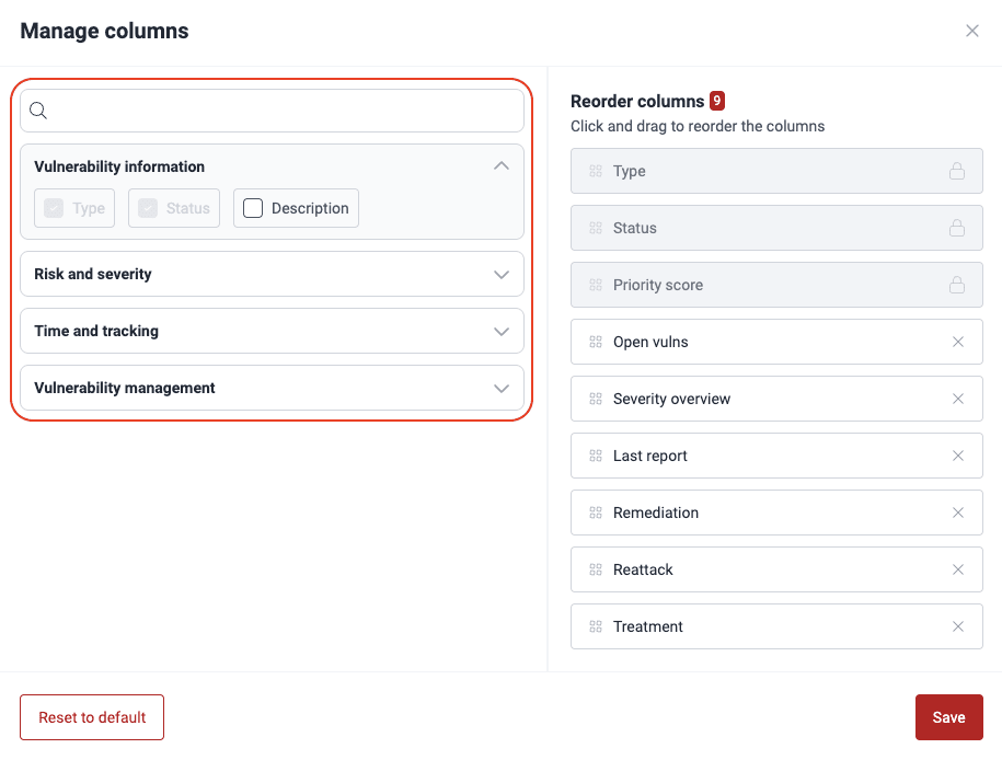 Customize vulnerabilities table on the Fluid Attacks platform