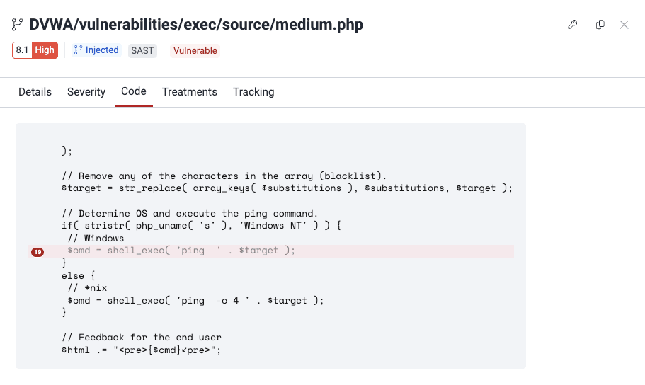 View the vulnerable line of code on the Fluid Attacks platform