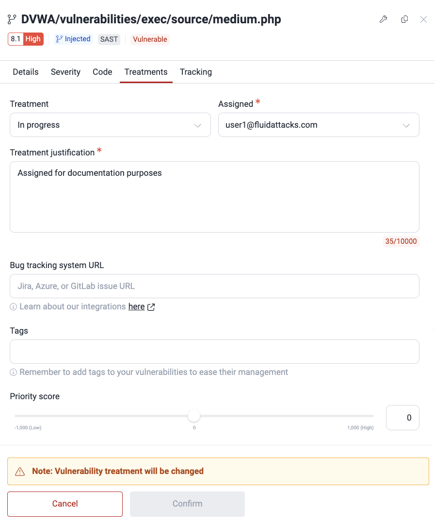 Manage vulnerability treatments on the Fluid Attacks platform