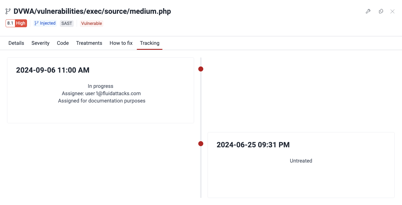 See timeline of a vulnerability on the Fluid Attacks platform