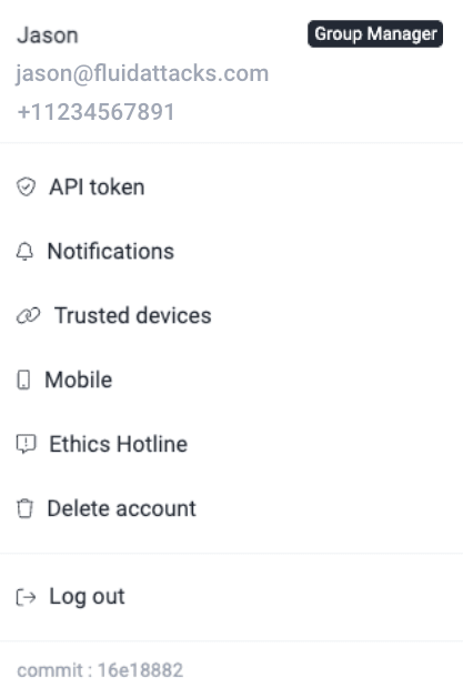 Use user menu on the Fluid Attacks platform