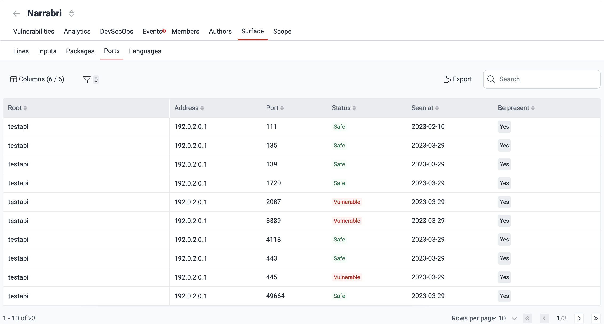 View ports security status on the Fluid Attacks platform