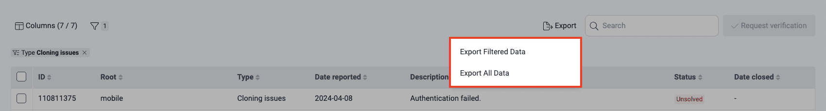 Export filtered events on the Fluid Attacks platform