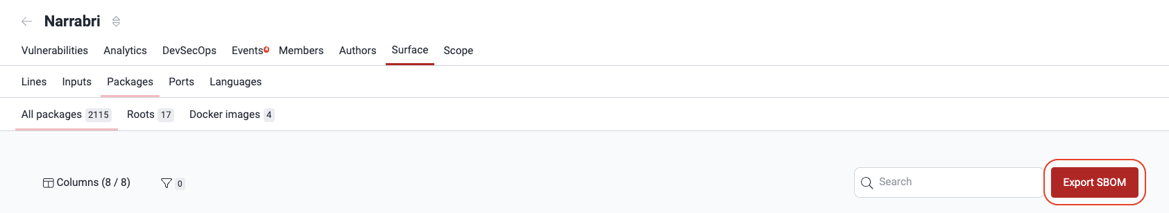 Find the SBOM generation button on the Fluid Attacks platform