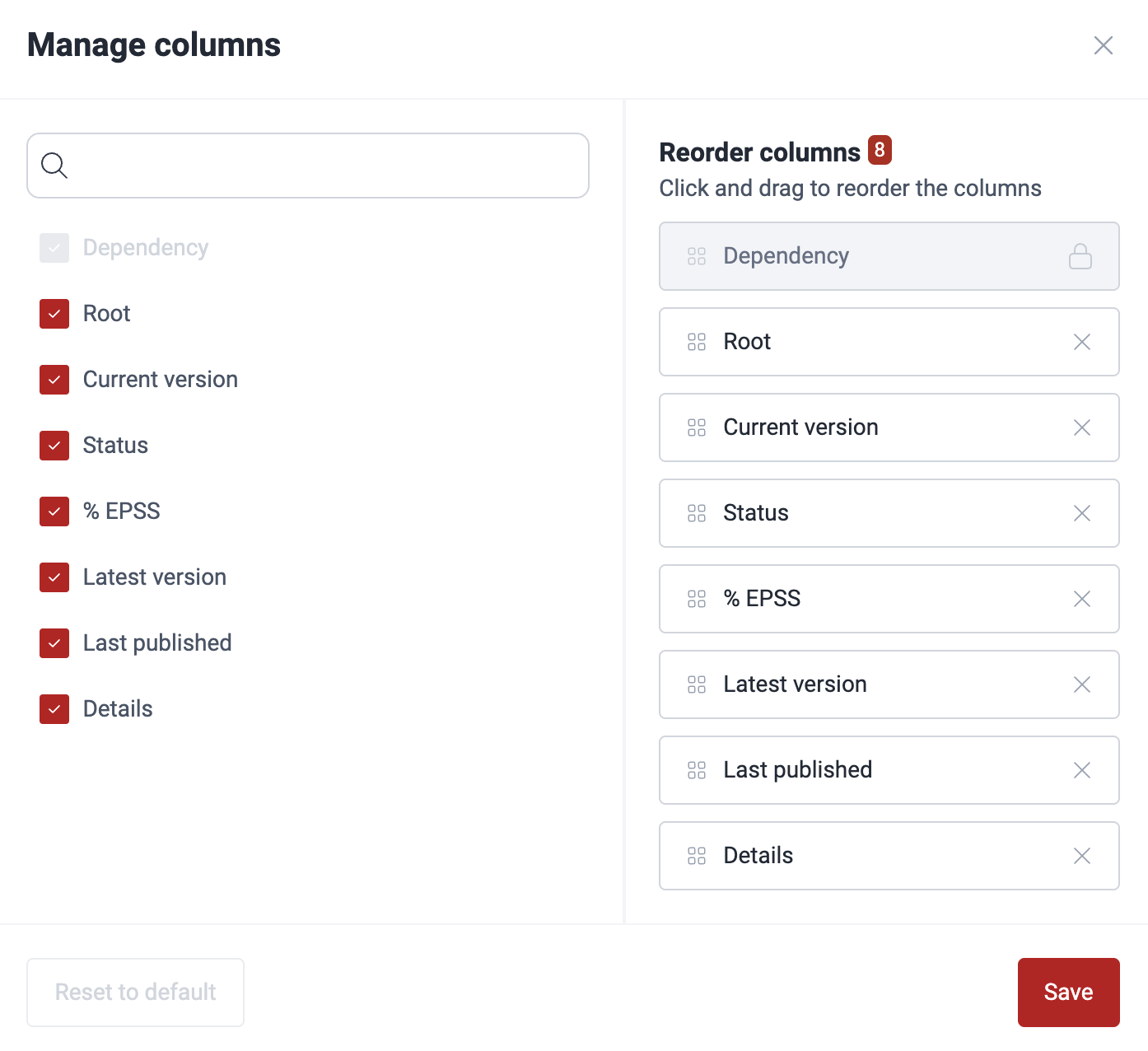 Manage columns in packages on the Fluid Attacks platform