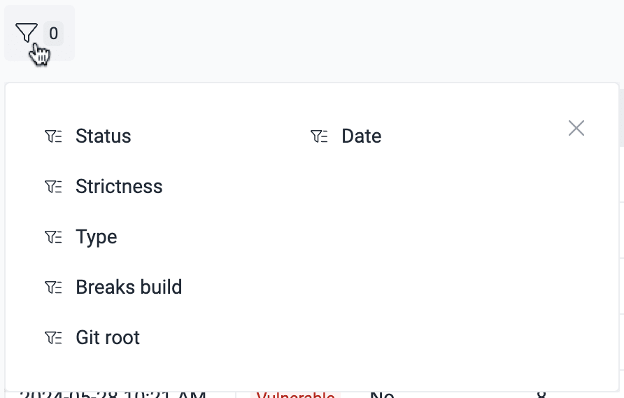 Filter the DevSecOps table on the Fluid Attacks platform