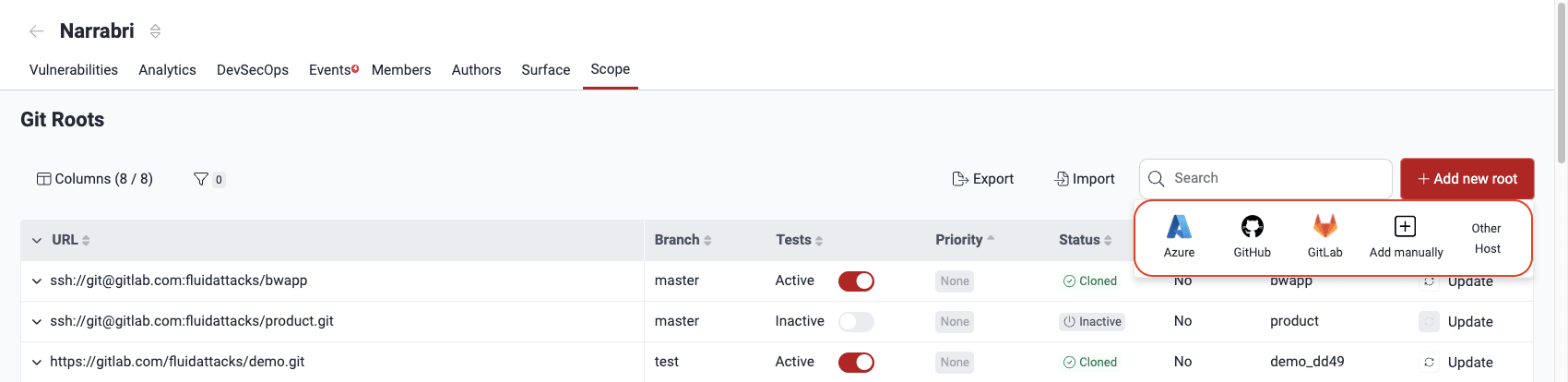 Add a new Git repository on the Fluid Attacks platform