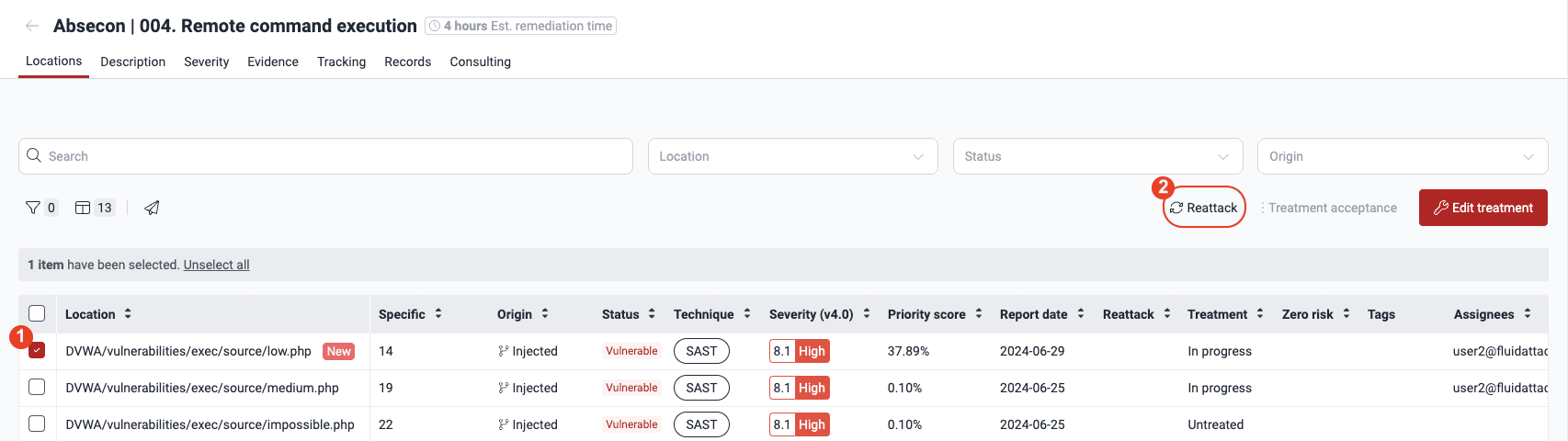 Find the retest option on the Fluid Attacks platform