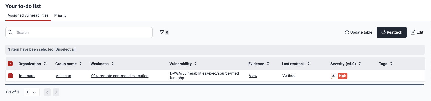 Reattack from To do on the Fluid Attacks platform
