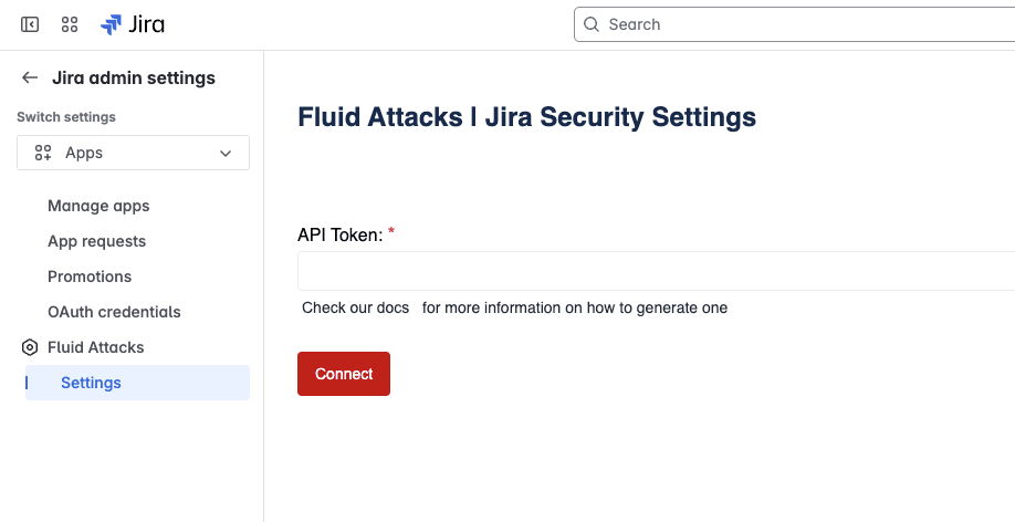 Find the Fluid Attacks app settings on the Jira menu