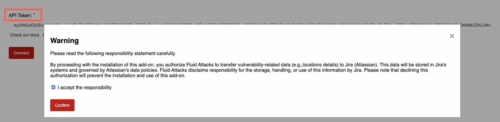 Accept the Fluid Attacks disclaimer on the Jira app