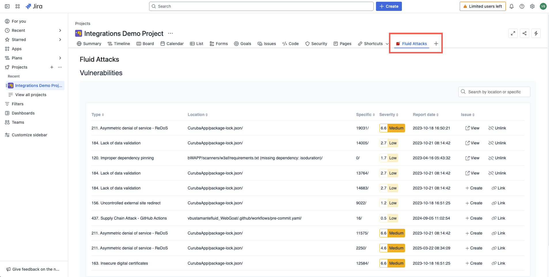 See vulnerabilities detected by Fluid Attacks from Jira