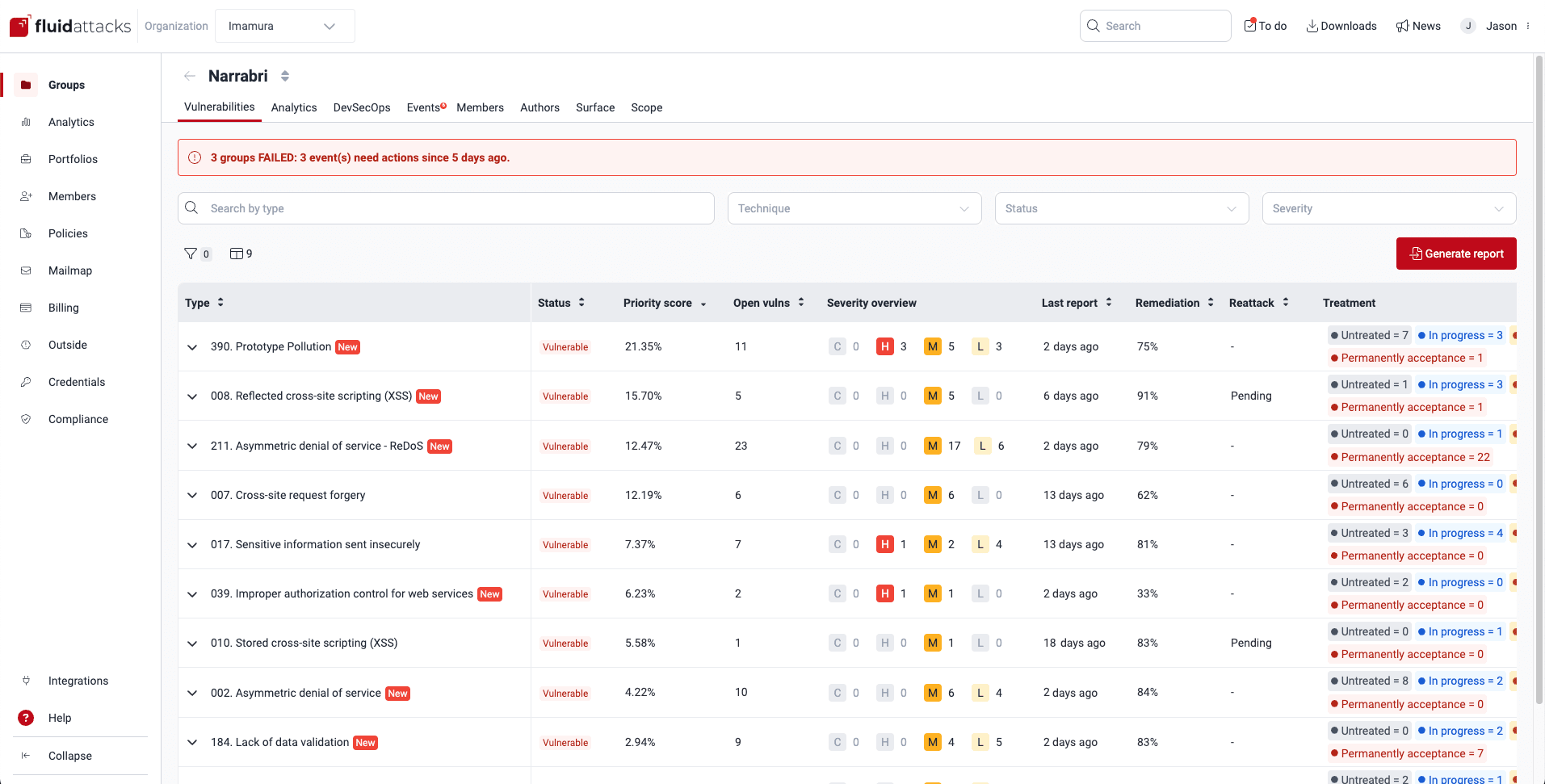 View reported types of vulnerabilities on the Fluid Attacks platform